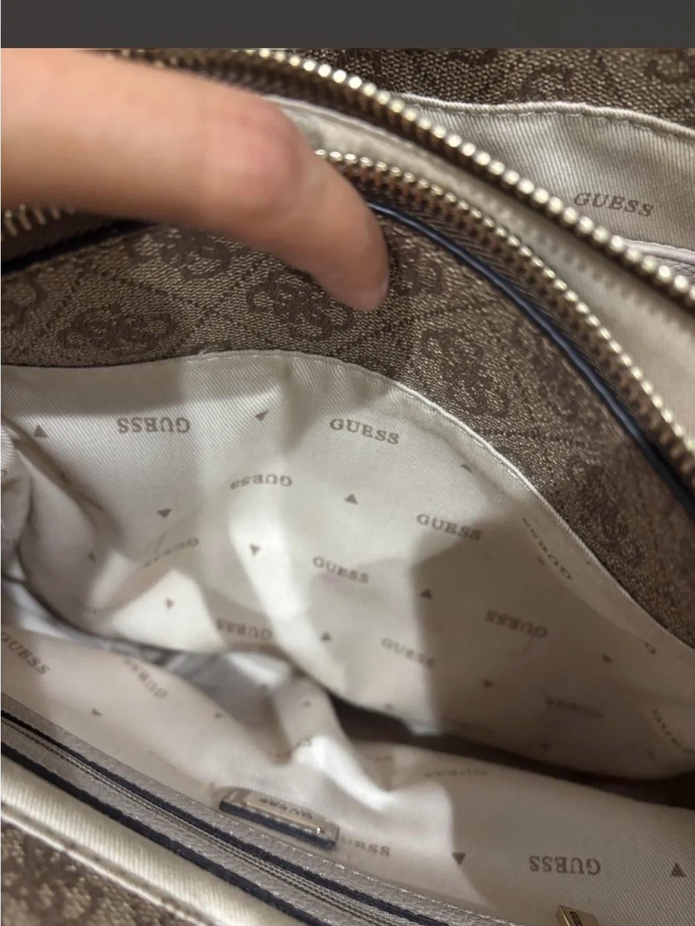 GUESS Brown Monogram Satchel Handbag